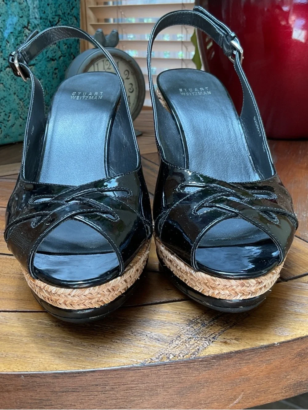 Stuart Weitzman black & espadrille heels. EUC.